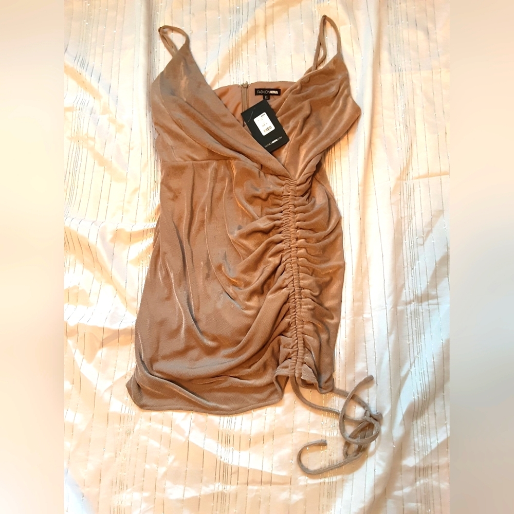 Fashion Nova Feel U Close Mini Dress in Mocha.